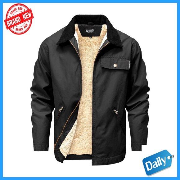 Vintage Work Jacket Fleece Lining Waterproof Outdoor Casual Warm Coat